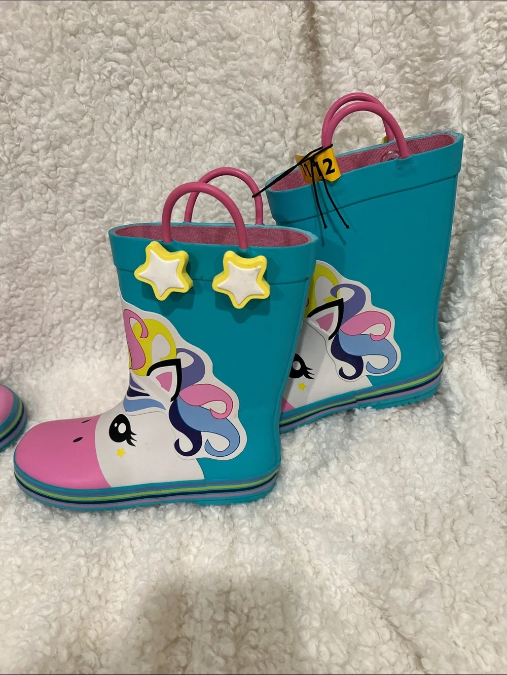 Girls Waterproof Unicorn Rain Boots - Teal & Pink